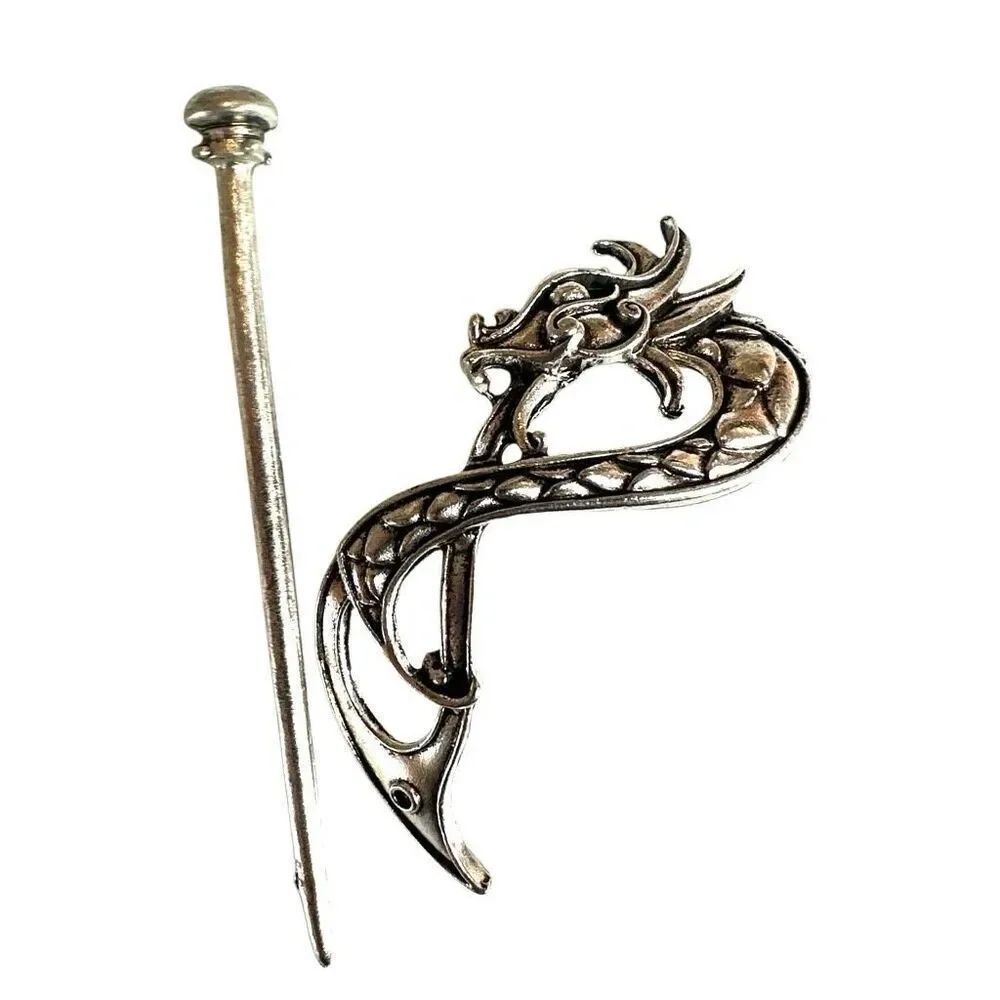 Celtic Dragon Silver-Tone Hair Pin
